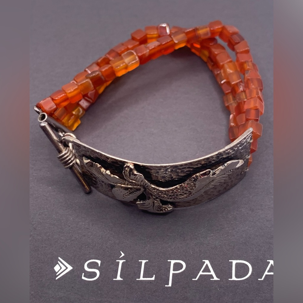 Silpada Extremely Rare Sterling & Carnelian Multi-Bead Unique Toggle Bracelet
